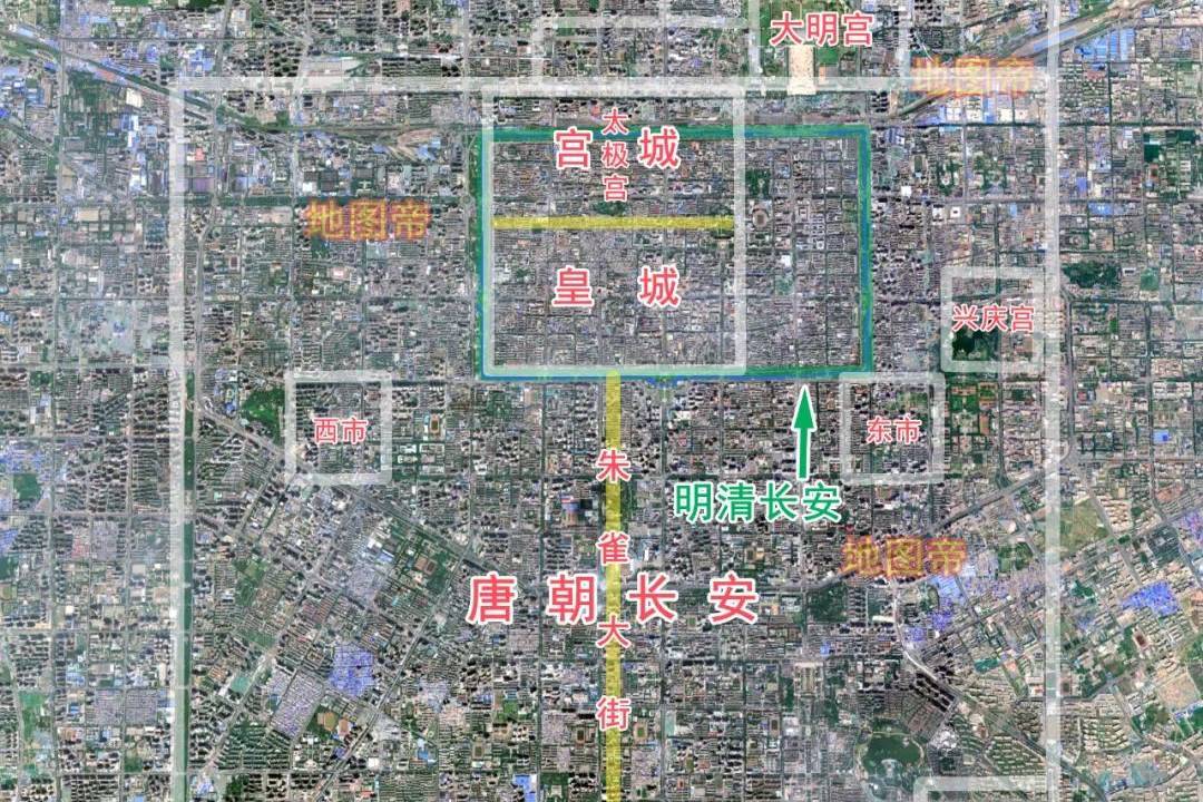 “千米”唐朝长安比现在西安古城大吗？看地图一目了然
