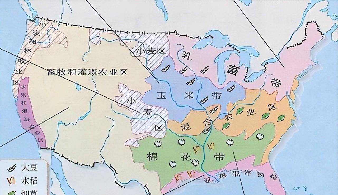 美国本土纬度和我国相当,气候主要为温带和亚热带气候.