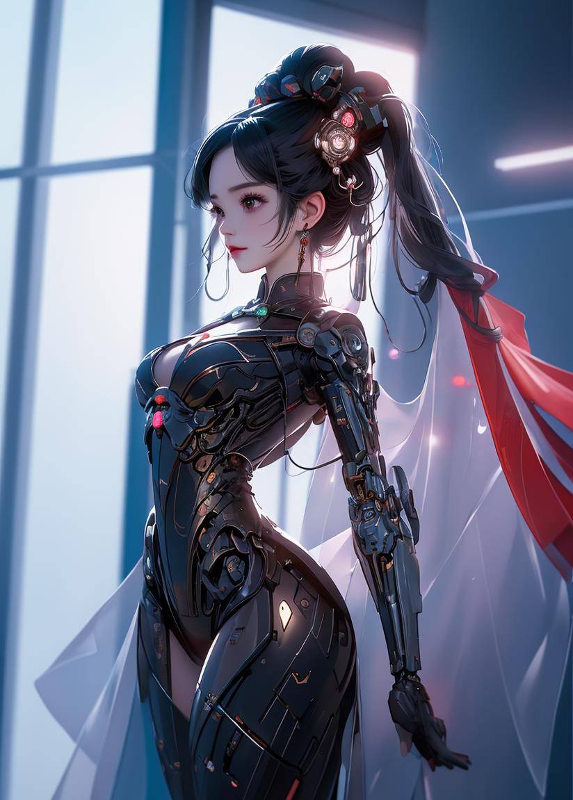 机甲旗袍风美女:未来时尚与传统精髓的完美融合_造型_科技_元素