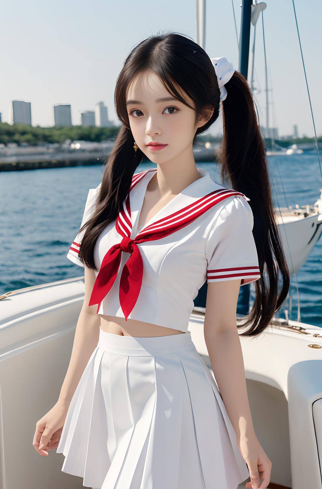 身穿白色海军jk套装的女子小姐姐身材完美,造型让人心动