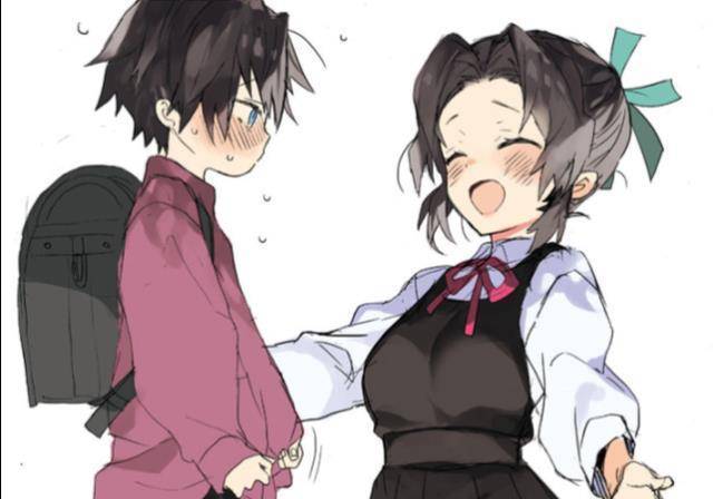 鬼灭之刃:水柱与虫柱在现代相遇,蝴蝶忍腹黑不减,义勇害羞了_富冈