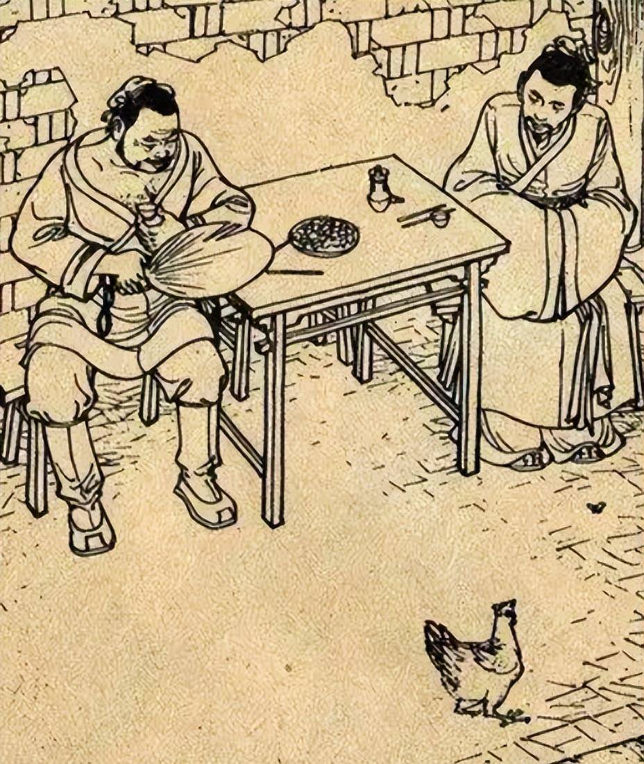 他的岳父胡屠夫也难得提着一副猪大肠和一瓶酒进了范进家的院子,酒过