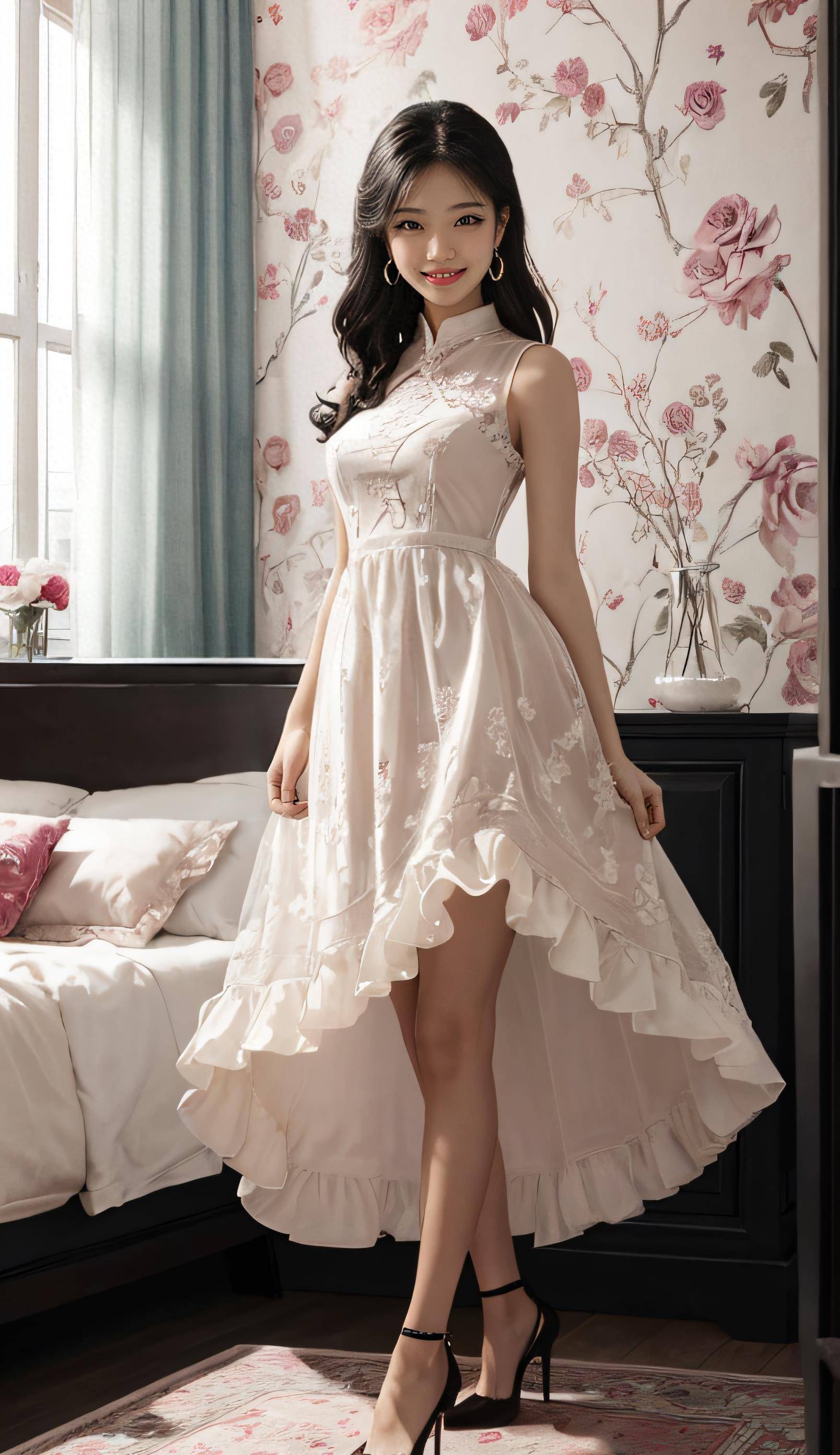 女神身着荷叶边连衣裙|曼妙身段令人印象深刻_房间_艺术品_微微