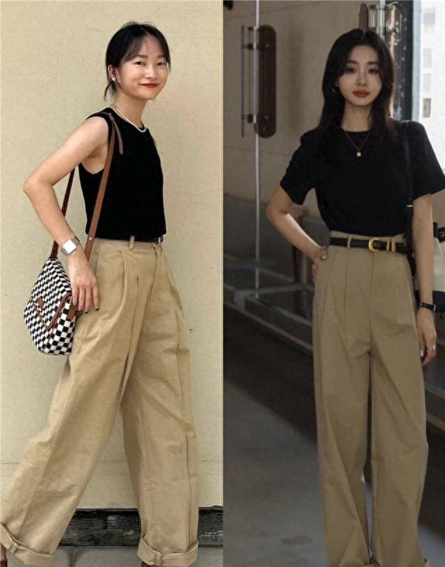 与冷色搭配土色本身还是偏暖的,所以如果尝试这类土色裤子的话