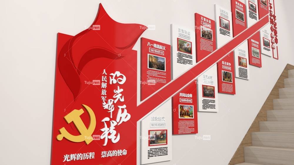 红色解放军的发展历程楼梯展示墙效果图