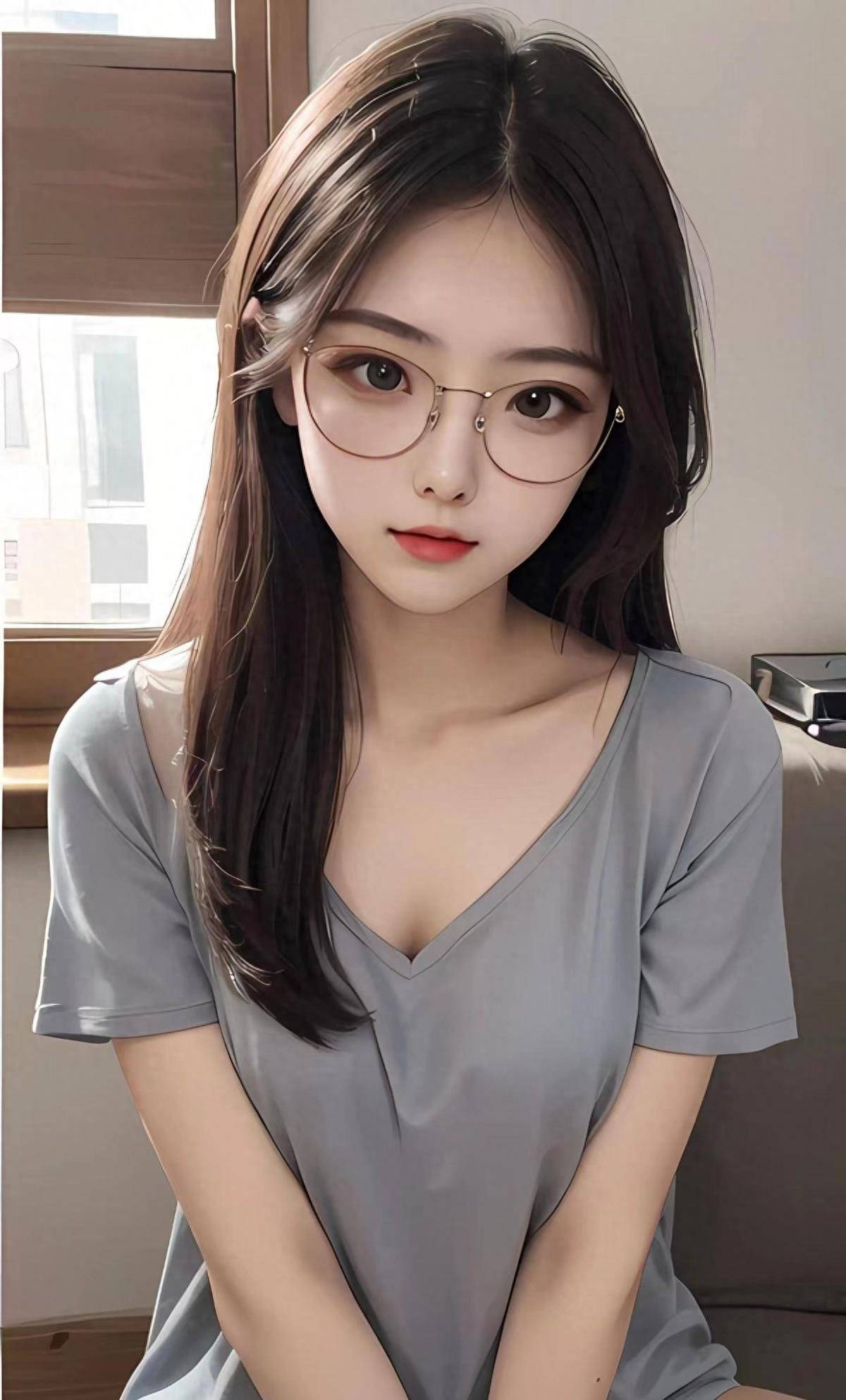 ai绘画032听说美女戴眼镜很干净优雅