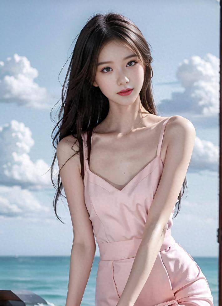 高品质美女电影,小姐姐穿着粉色裙子在美丽的湖边_连衣裙_照片_人们