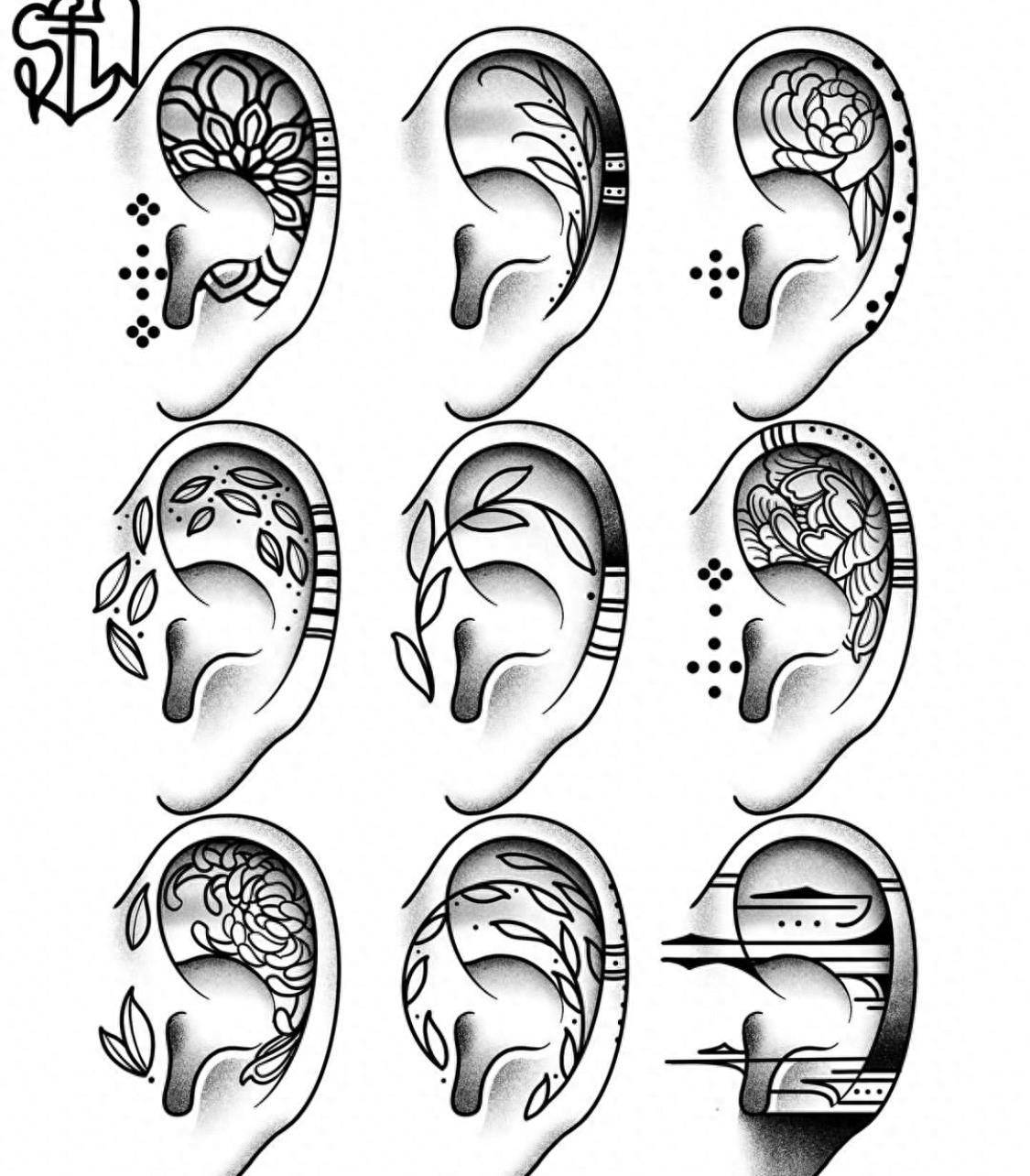 手臂和腿部的花朵纹身很常见,你见过花耳纹身吗?_图案_设计_形状