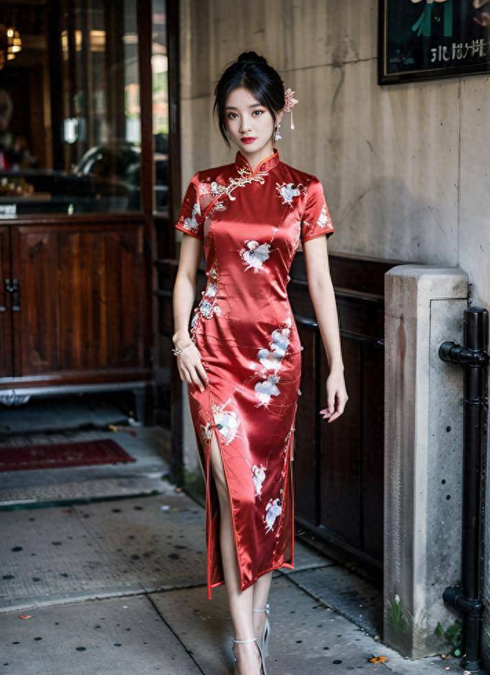 旗袍街拍,经典人物美女穿着漂亮的绣花旗袍,美到你不想要_中国_图案