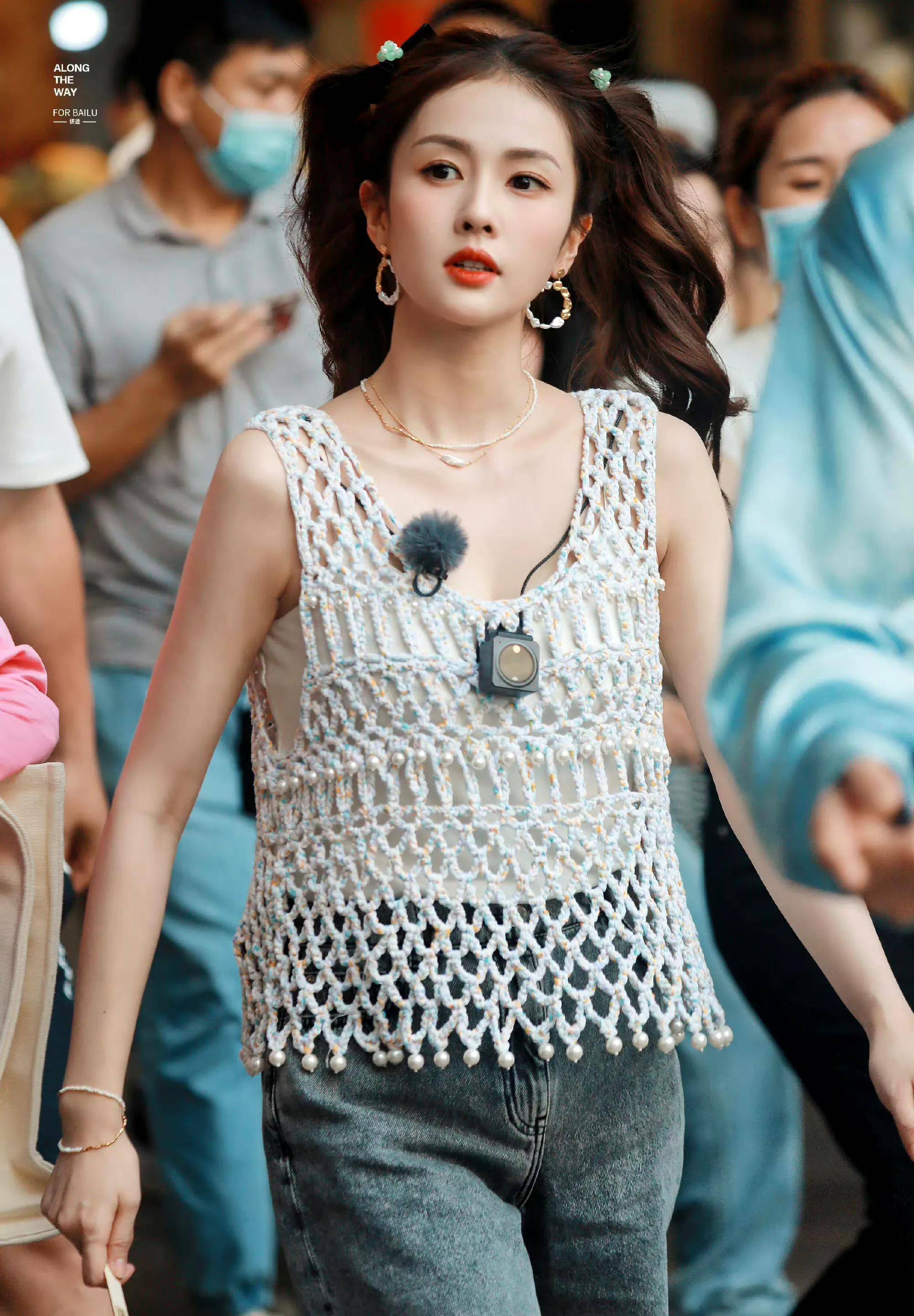 白鹿长得像路透! 3套私服,青春活力时尚,适合年轻女孩_镂空_牛仔_蓝色