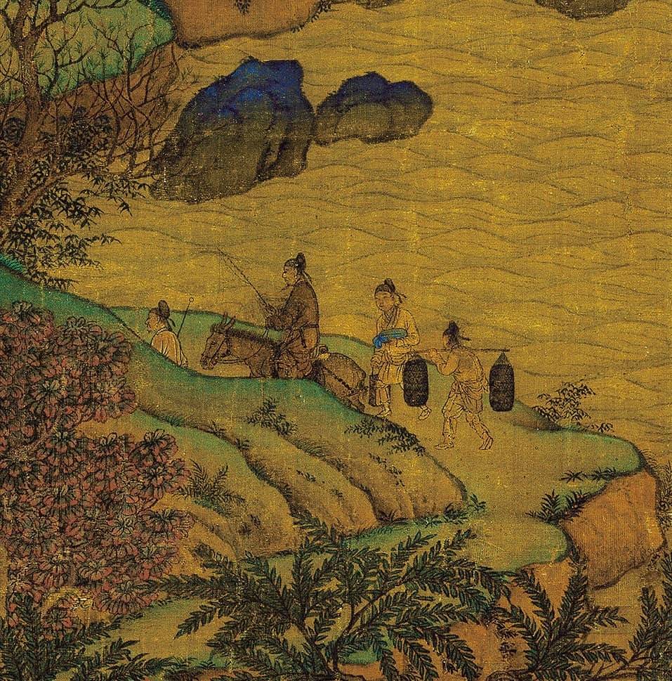 《江帆楼阁图》,唐画佳作,传经久远,深透绢背_山水画_发展_游春图