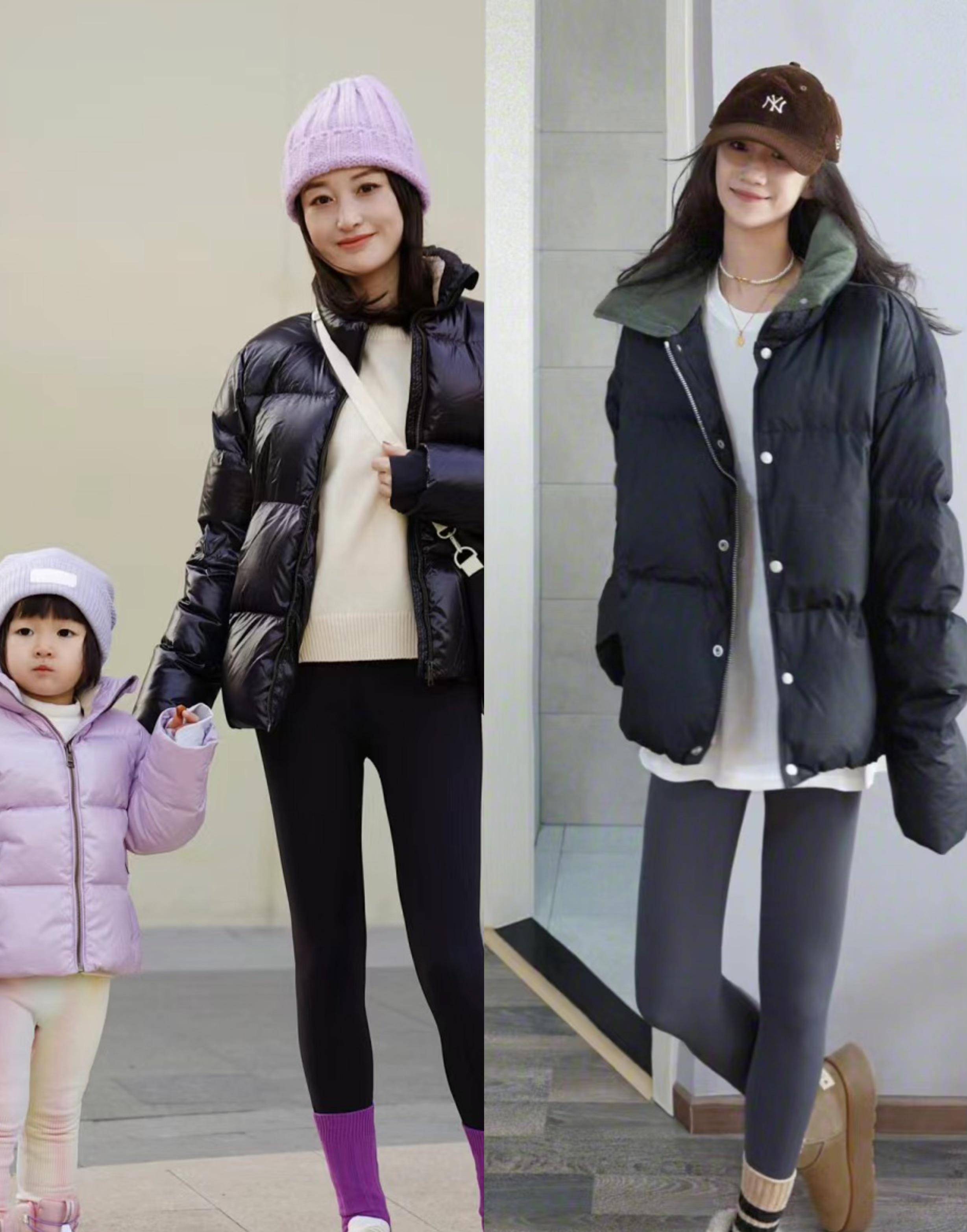 初冬流行的穿搭叫"羽绒服 鲨鱼裤",时尚保暖又显瘦!_紧身_围巾_双腿