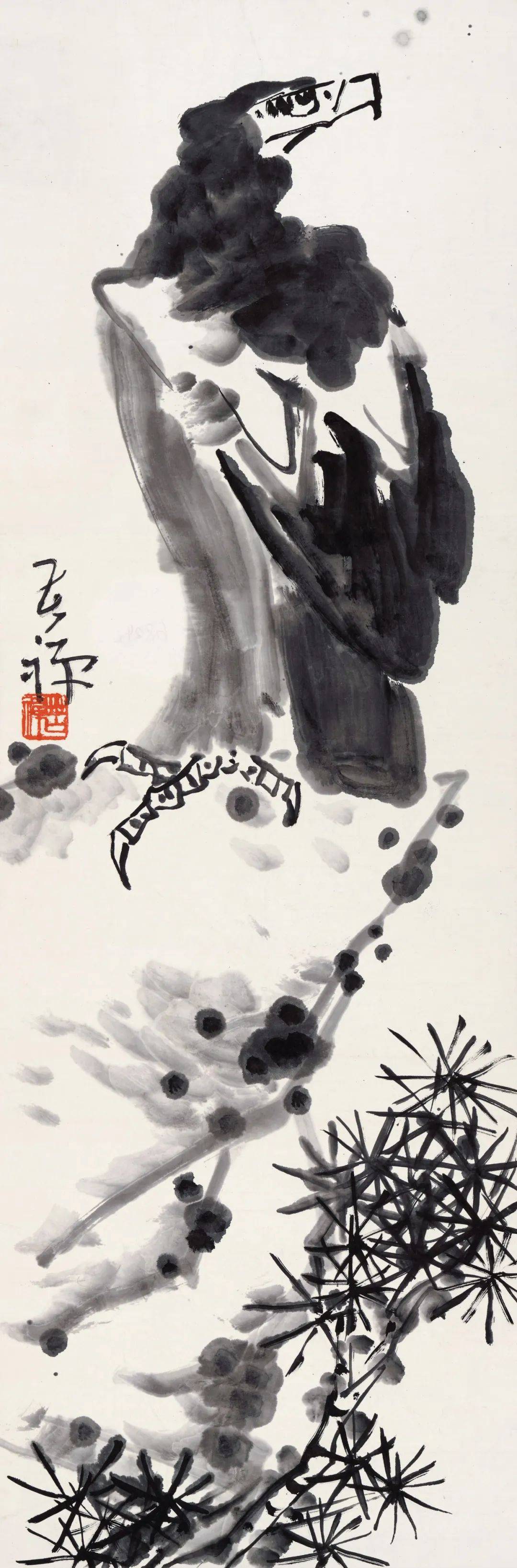 8平尺谢稚柳,陈佩秋 梅竹双雀立轴 设色纸本69×46 cm. 约2.9平尺与