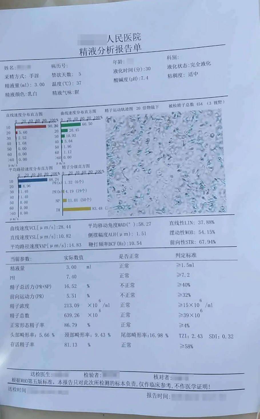 精子质量报告单图片