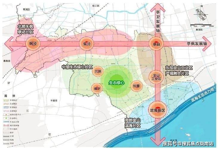 金山區2035城市規劃圖以濱海地區定位為依託,承接市域沿海發展帶,協同