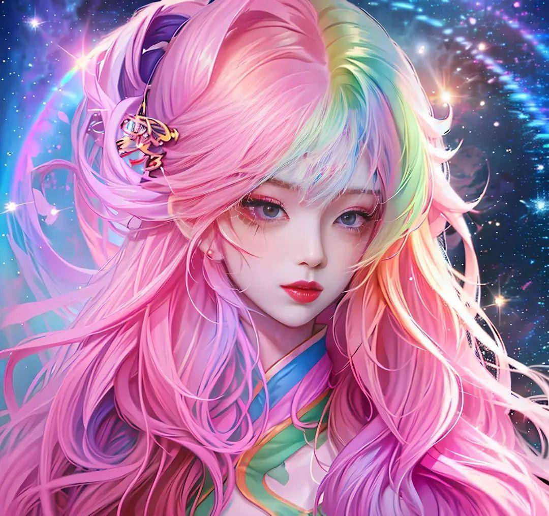 彩虹头发的动漫头像图片