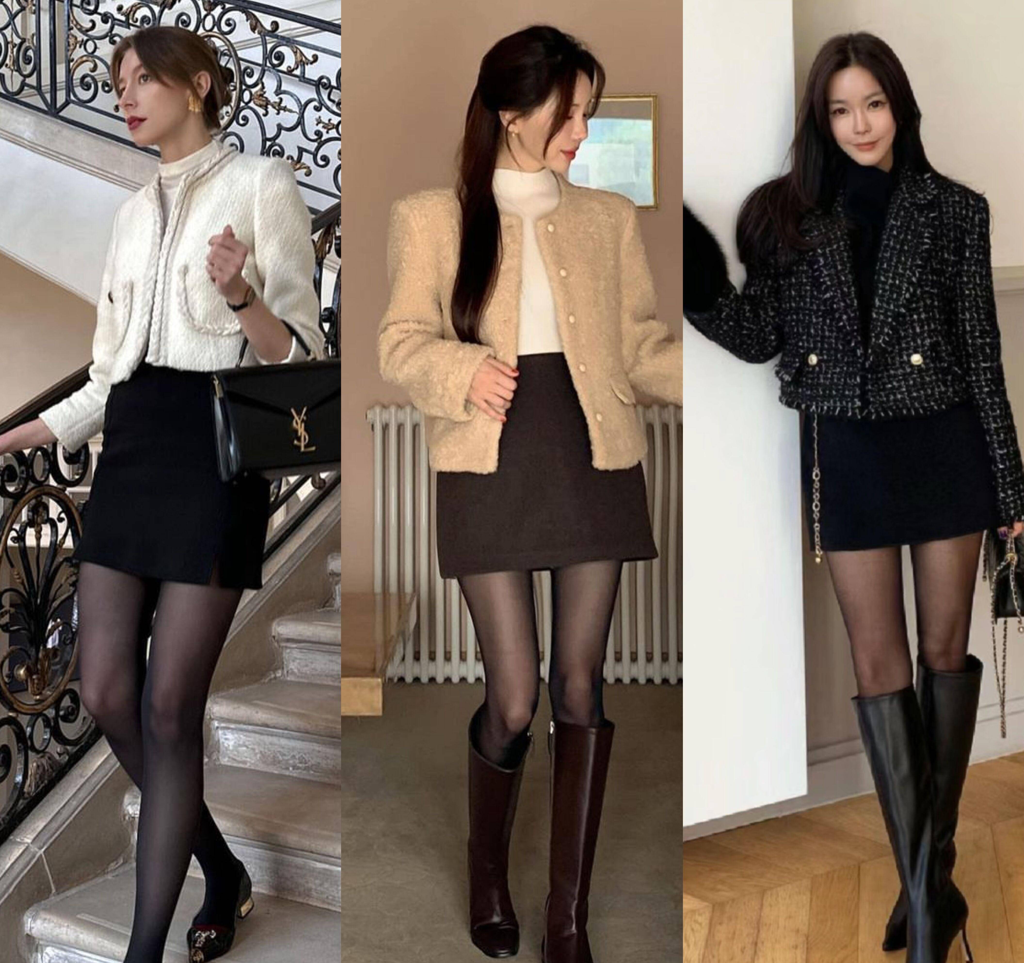 一旦学会连裤袜的搭配技巧,90%的女生都能在冬季美美的穿裙子_黑色