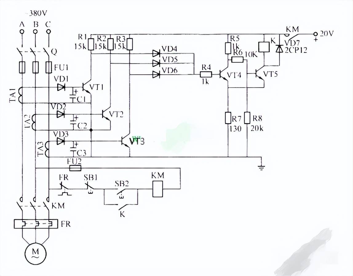 电动机缺相自动保护电路图工作原理图解