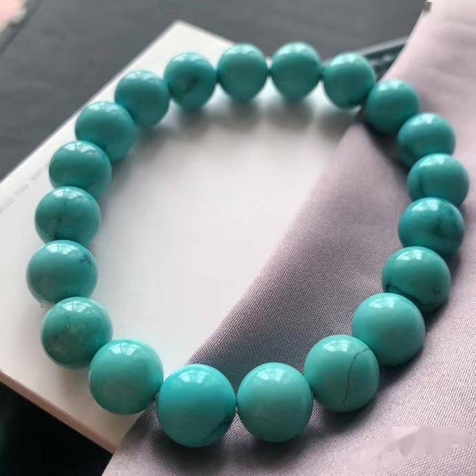 精品天然湖北绿松石手链,高瓷高蓝品质,盘完效果极好天然翡翠a货手镯