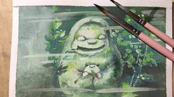 水彩教程还记得千与千寻里面这个石像吗有点可爱