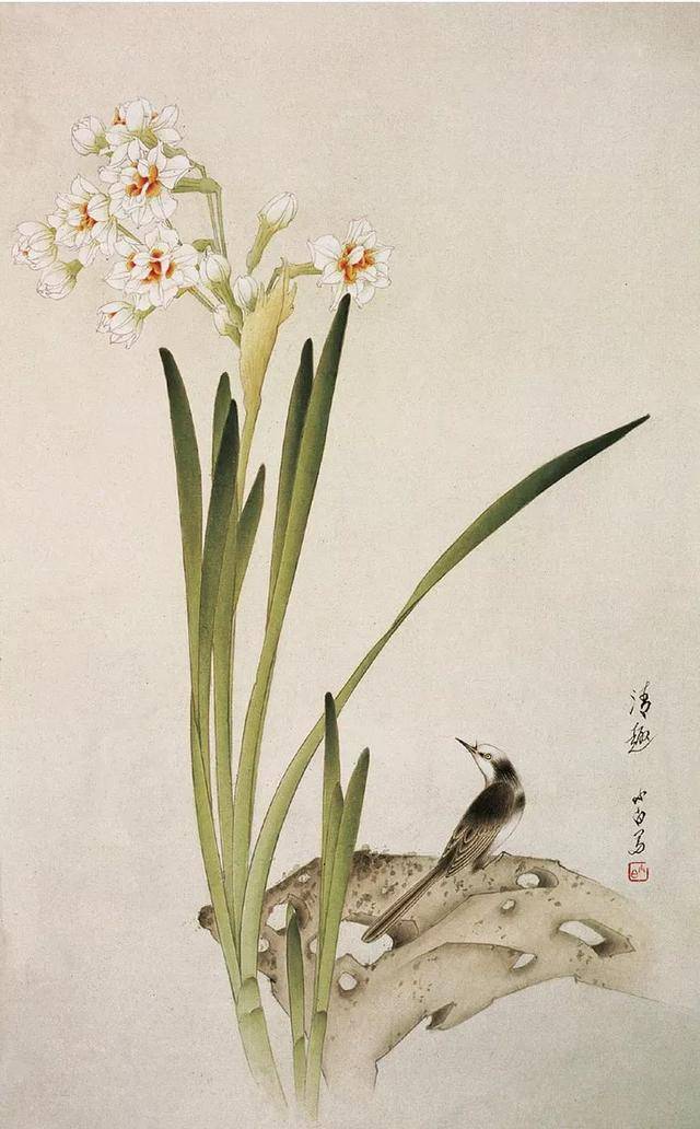 他的工笔画有一种扑面袭人的清润,圣洁和略带神秘禅意的强烈气息