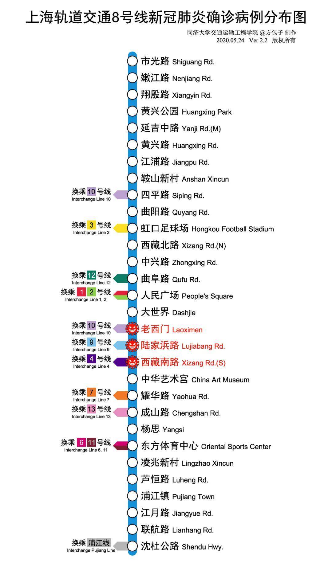 疫情上海地铁新冠肺炎确诊病例分布图20200524