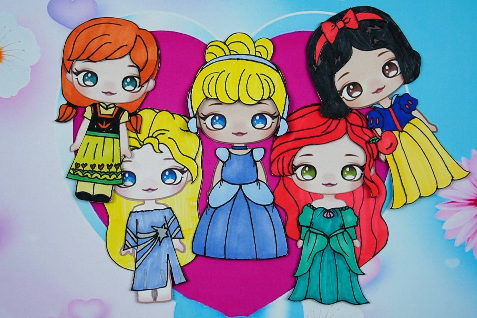 迪士尼公主纸娃娃,灰姑娘仙蒂公主手工手绘教程