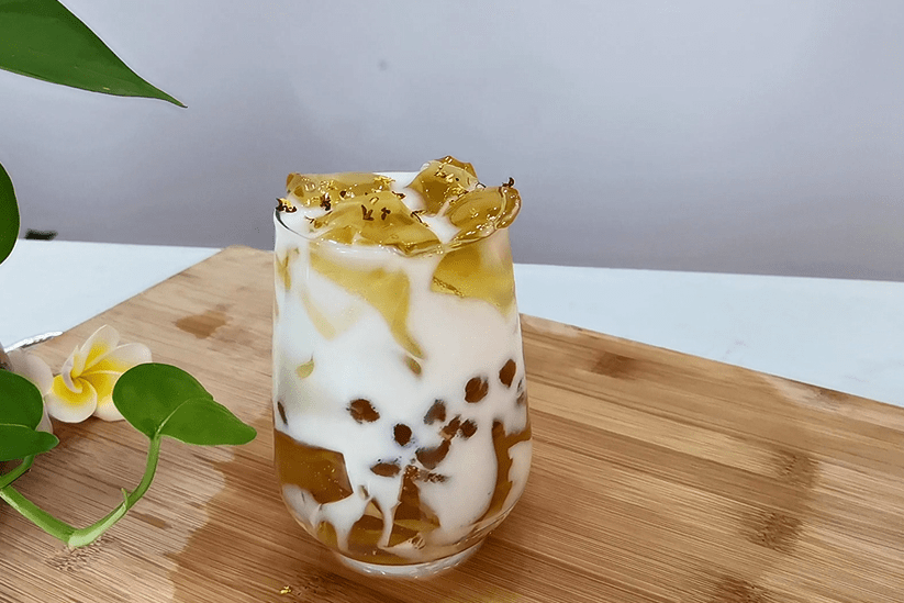 超级好吃的珍珠桂花冻珍珠奶茶的改良版超级简单窝