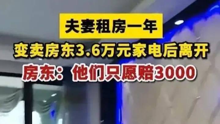 夫妻租房一年变卖房东3.6万元家电，他们只愿赔3000，合理吗？