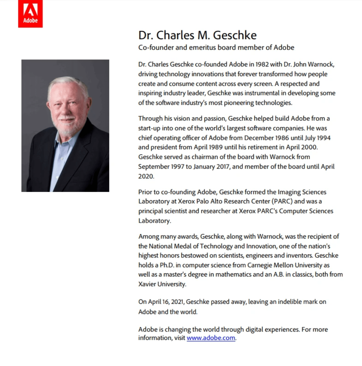 PDF开发者去世，曾与约翰·沃诺克联合创办Adobe