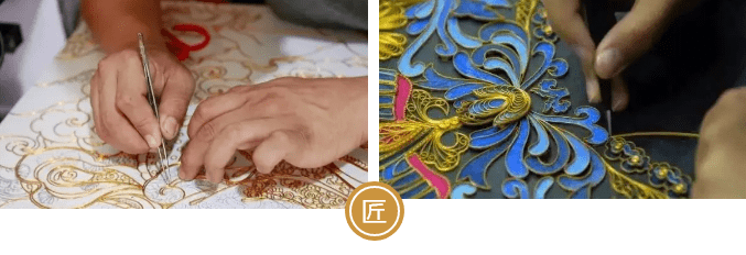 说到景泰蓝,景泰蓝是在打造的立体器型上的工艺,而掐丝珐琅画则是将