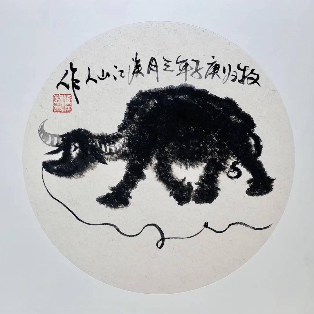 著名国画家,画牛大家,指墨画艺术大家朱祖国作品著名国画家,画牛大家