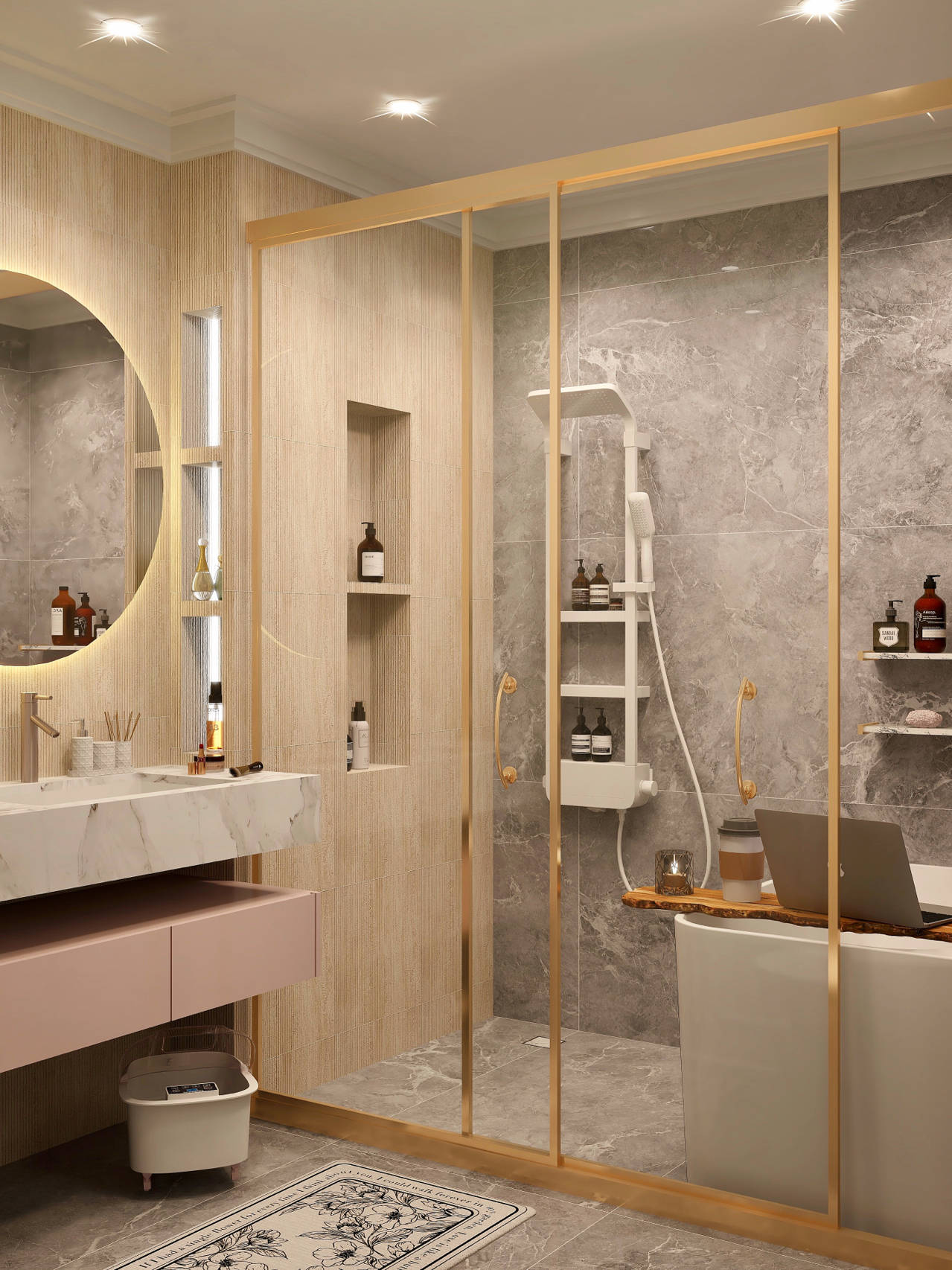 浴室设计灰质原木风尽显高品质生活