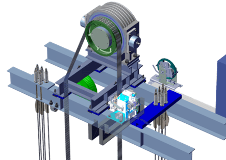 图为夹绳器的一种安装方式可见,上行超速保护方案,有多种类型,其中就