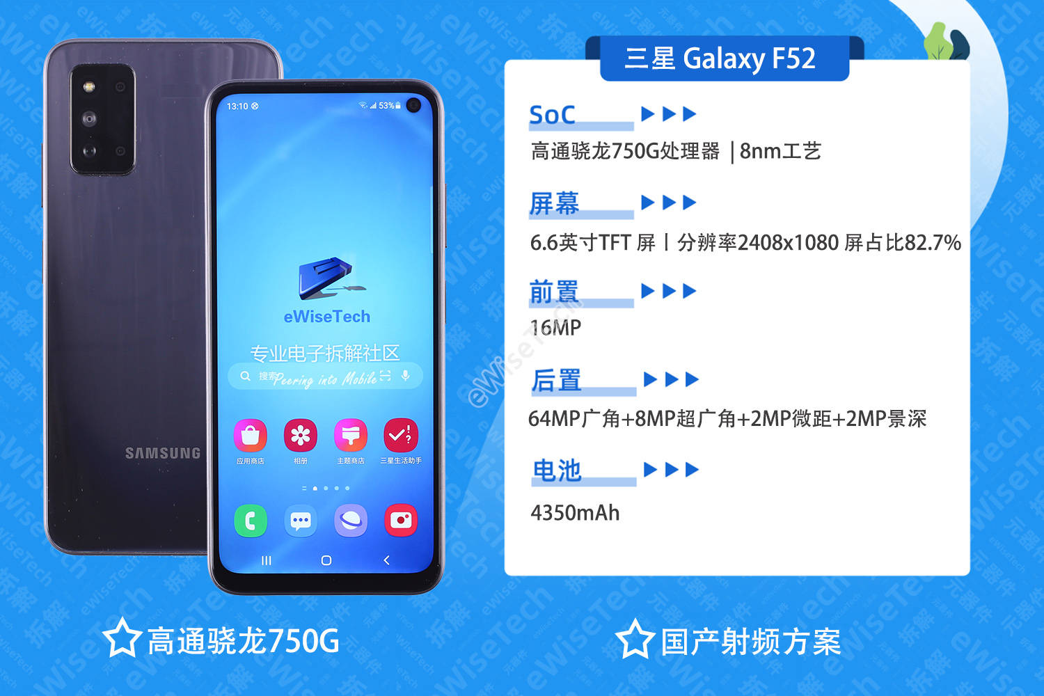 三星Galaxy F52拆解：国产器件比例再度提高，首现国产射频方案_手机搜狐网