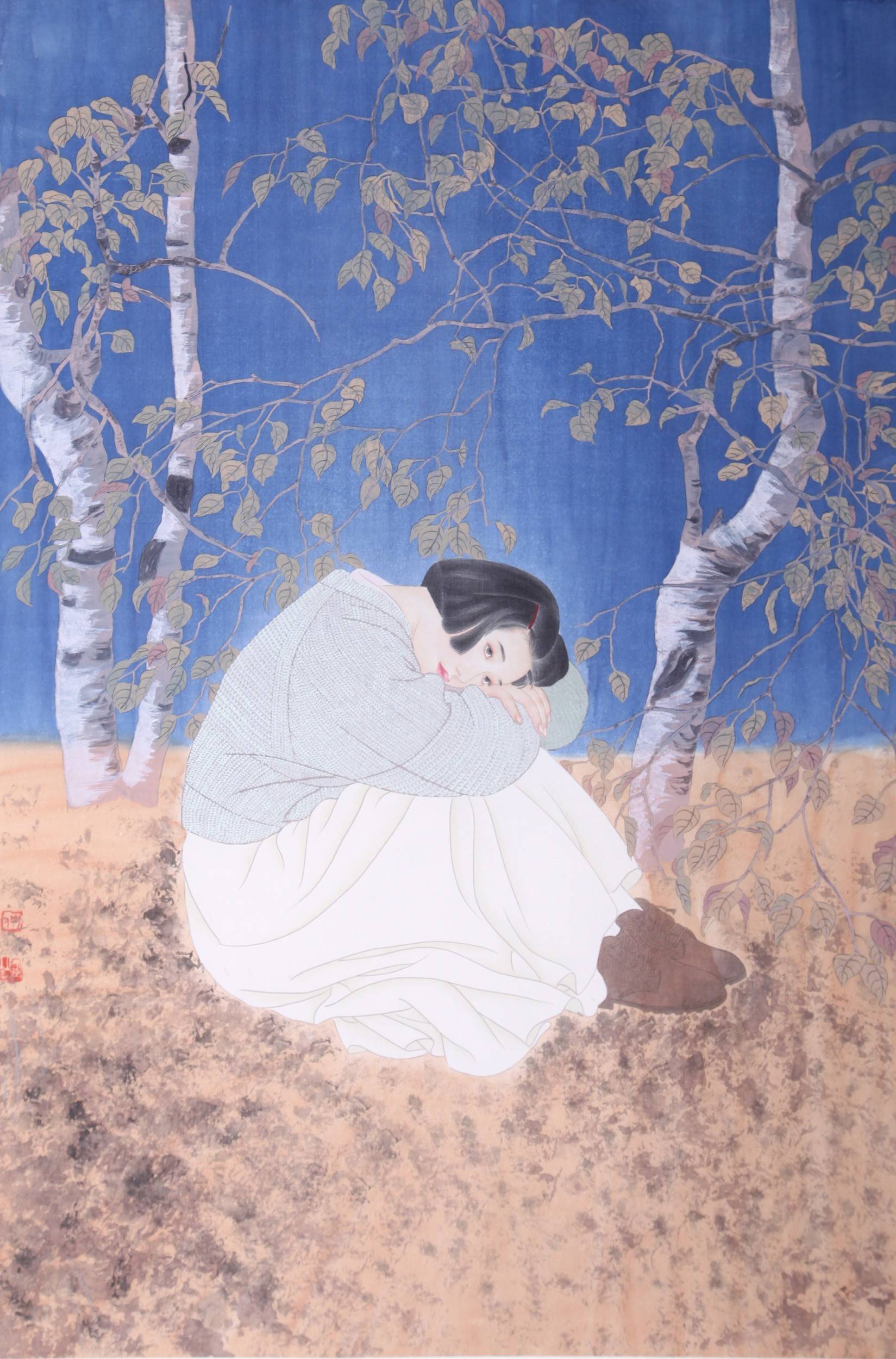 拍品编号:lot 0061何家英 静思 绢本立轴拍品详情尺寸:110x76拍品编号