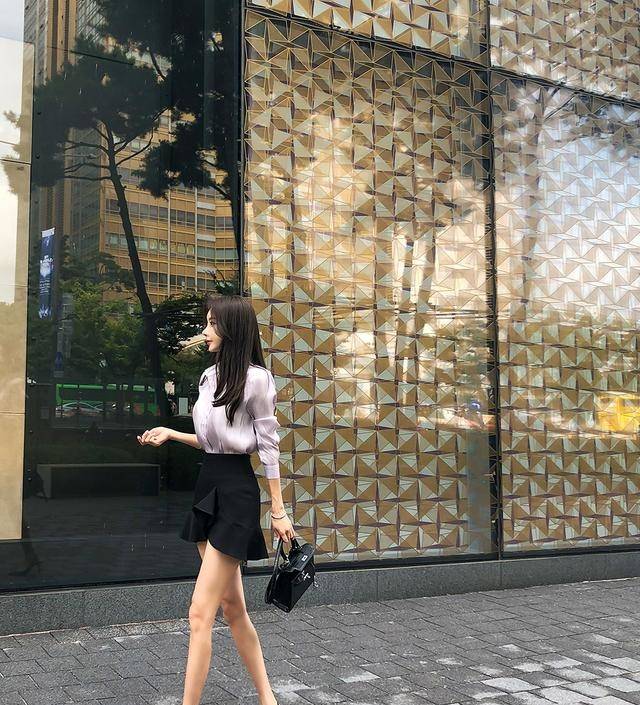 黑色|韩国模特孙允珠韩版夏日轻盈紫芋色修身时尚OL通勤衬衫网拍