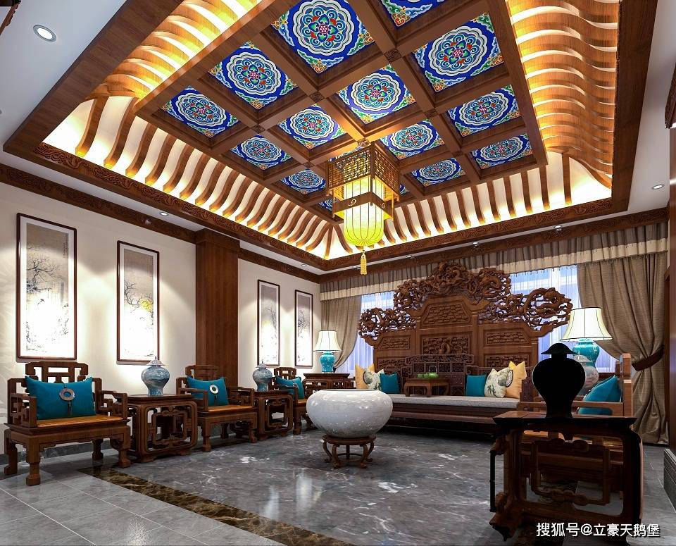 中式设计|350㎡别墅装修 两种中堂客厅对比,你爱哪一种呢?