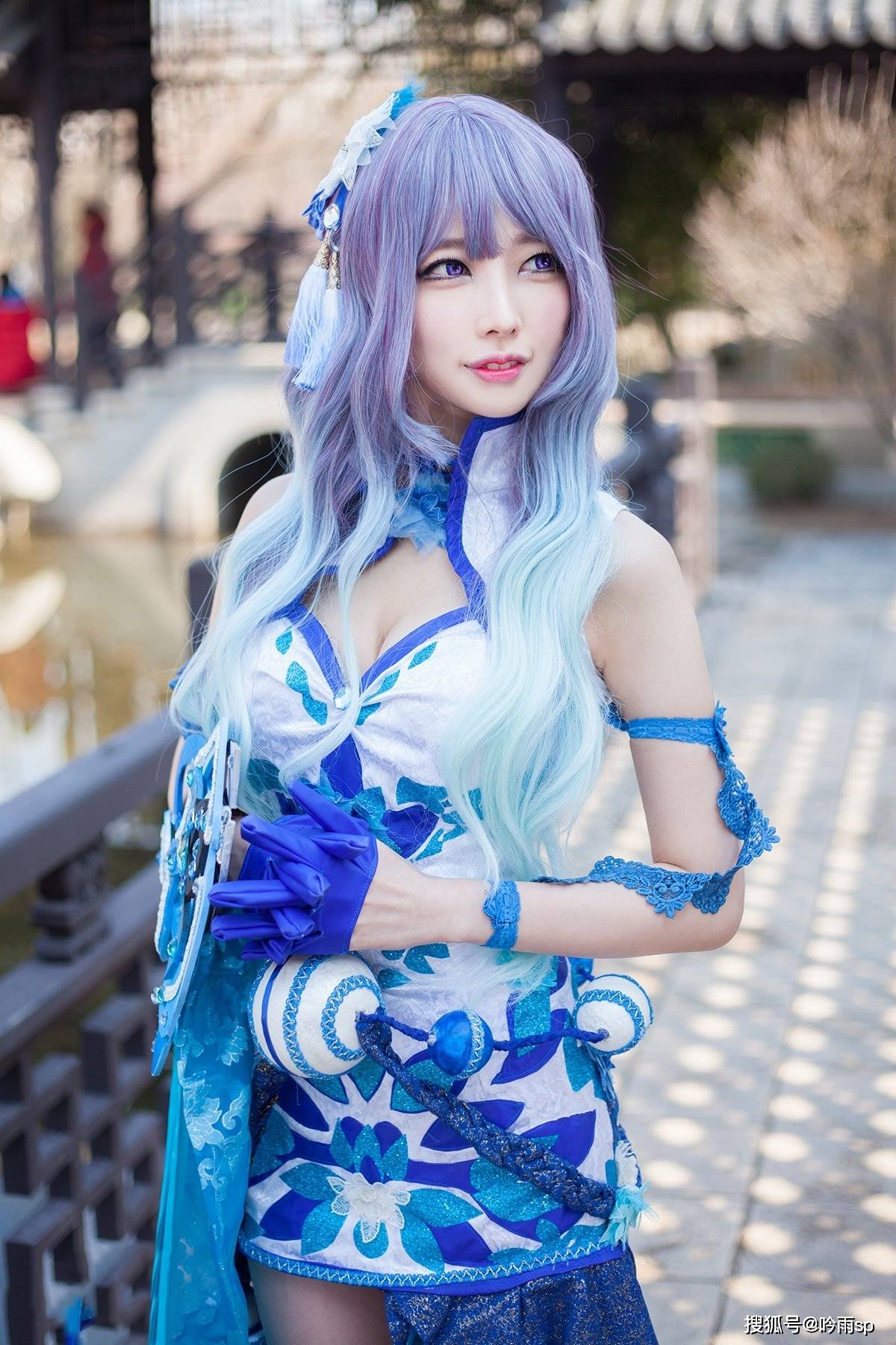 角色|剑灵游戏时装青花瓷（气功师版）cosplay，天使的脸庞，傲人的身材，完美！