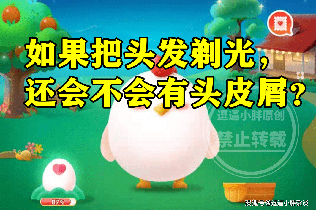 洗头|如果把头发剃光，还会不会有头皮屑？蚂蚁庄园今日最新答案