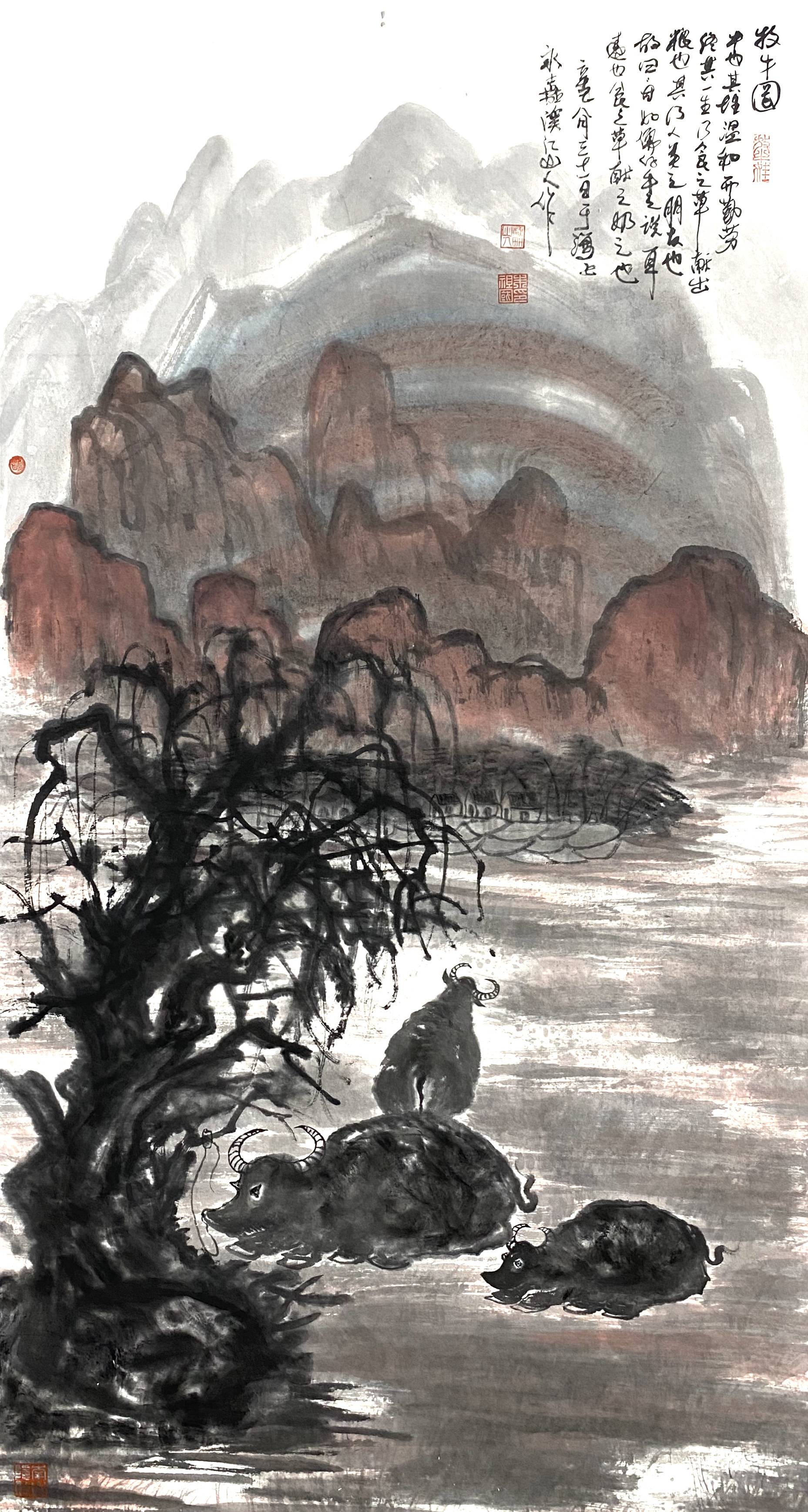 气韵饱满雄浑中正国画家画鹰大家指墨画艺术大师朱祖国山水画印象