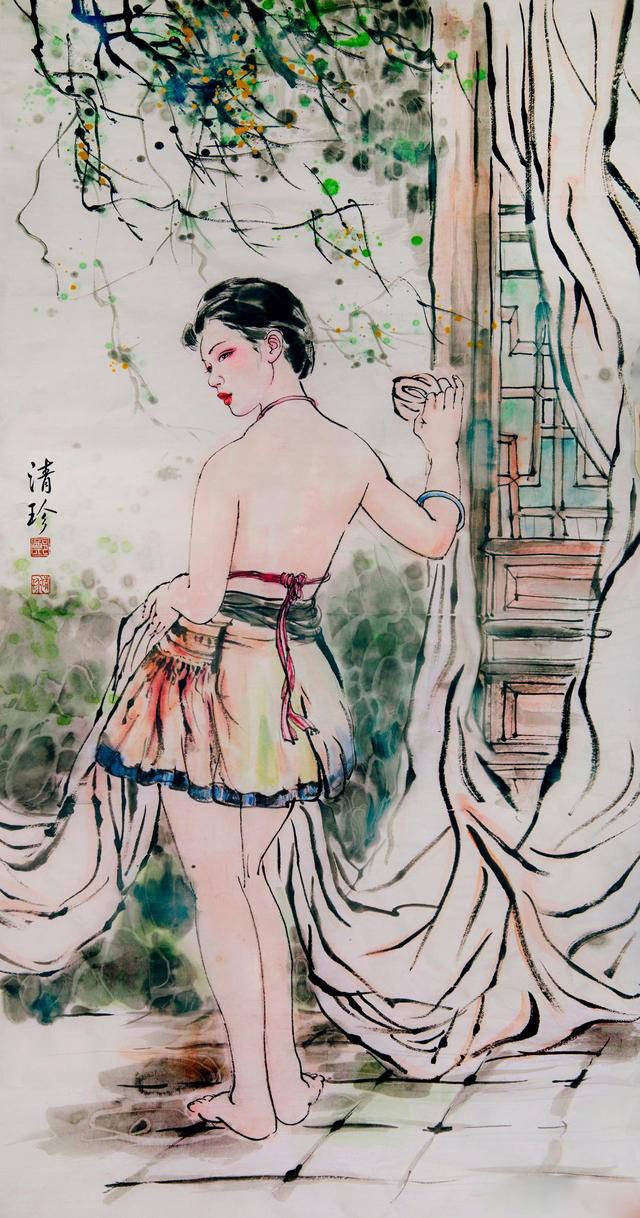 郑清珍的仕女图香艳而传情文雅又灵动