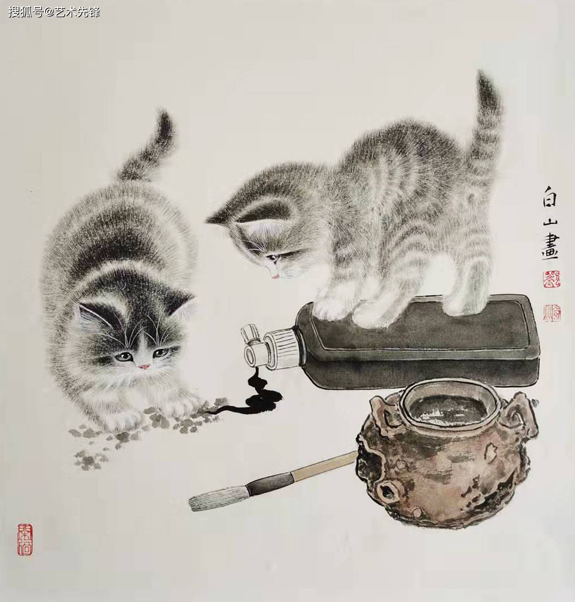 艺术先锋刘白山画猫画心中所画画心中所想