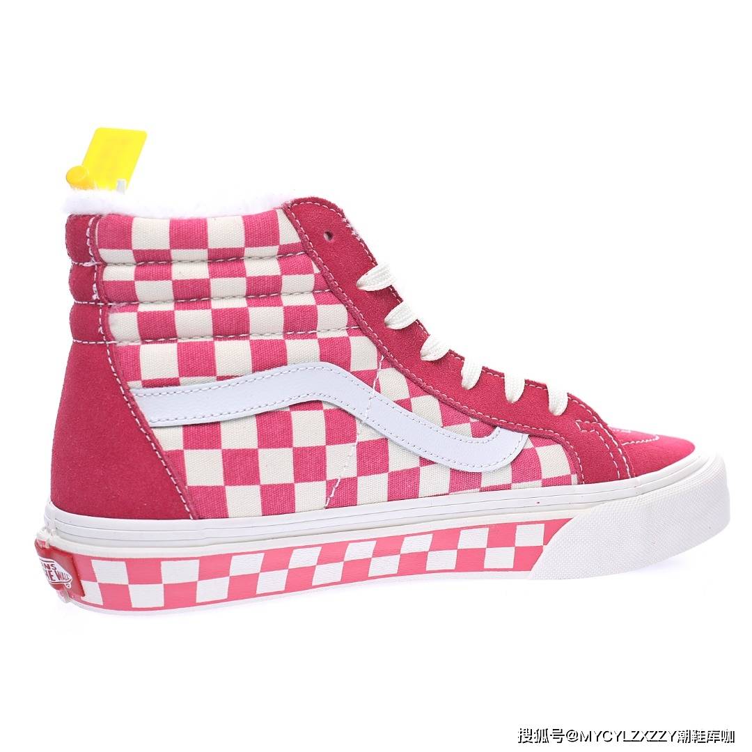 棋盘范斯Vans Vault OG SK8-Hi LX 高帮板鞋加绒麂皮淡粉红白棋盘底 VN0A38GF2U9