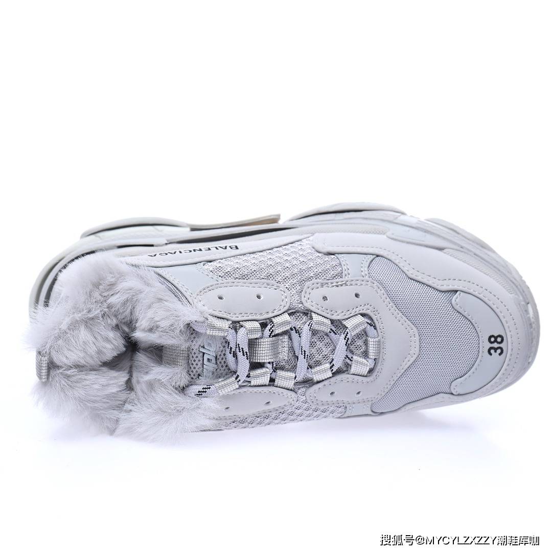 厚底 巴黎世家Balenciaga Triple S Clear Sole Sneaker 厚底增高运动球鞋浅灰加绒