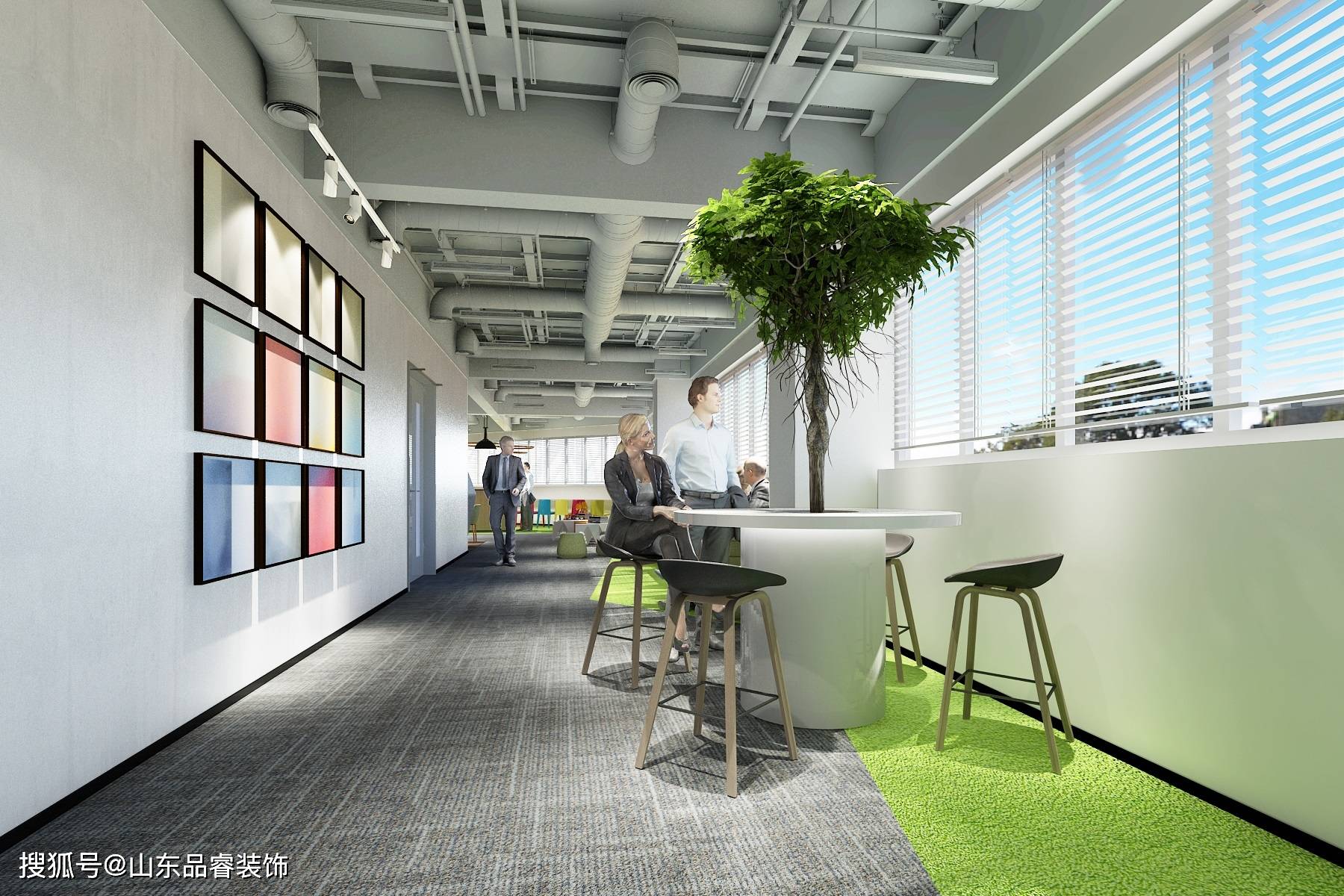 1000平工业风办公室装修设计齐鲁制药办公室这样设计现代工业风