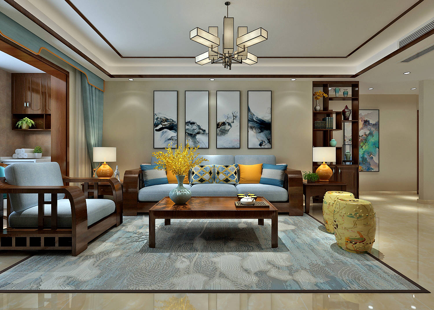 华新山水居130平新中式风格—设计师马文文_元素_传统_融合