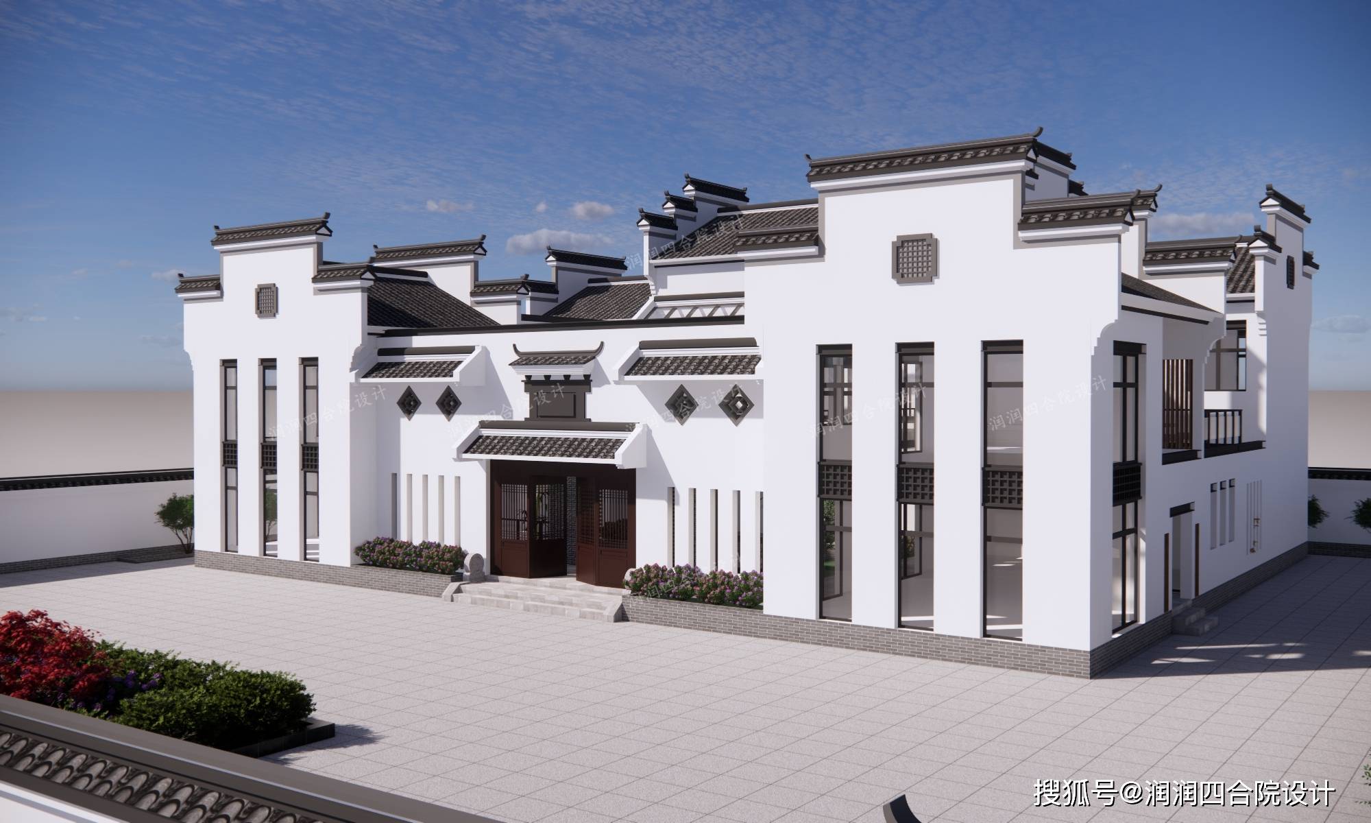 QH1013中国风徽派一层中式合院简约四合院别墅设计图纸农村小院自建房 - 青禾乡墅科技