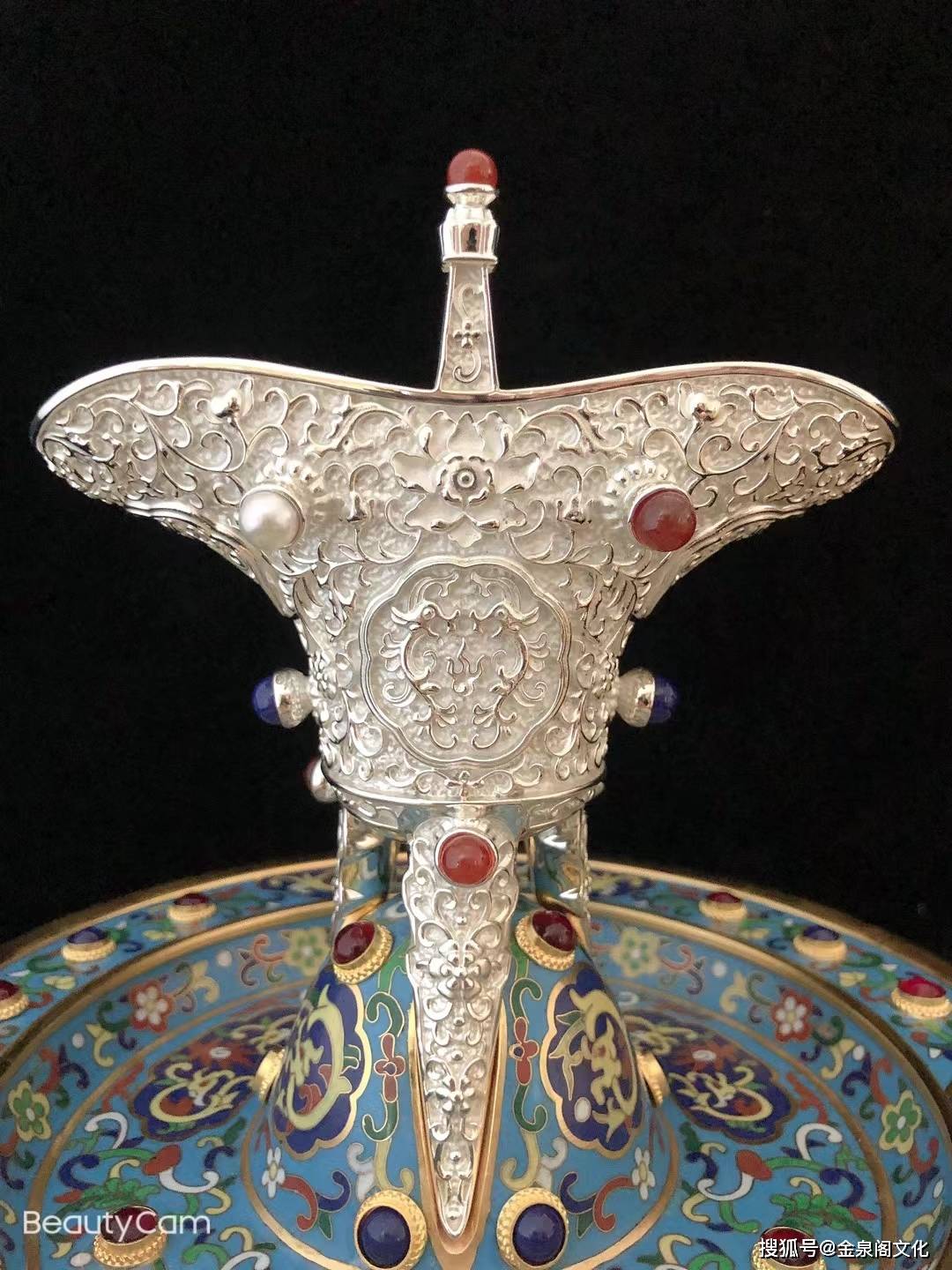 戴嘉林曾建中景泰蓝花丝镶嵌江山永固杯纯银版