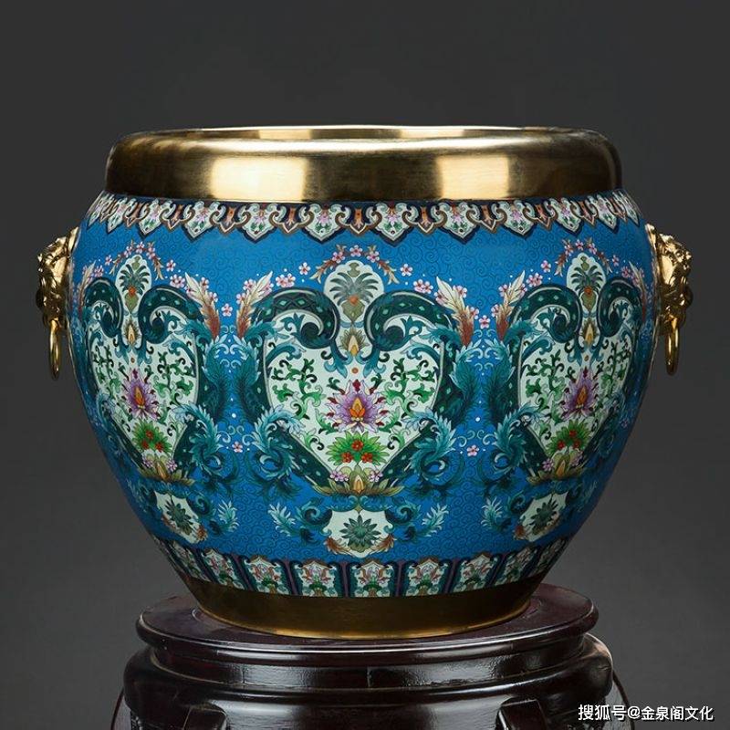 景泰蓝华夏吉祥缸铜胎掐丝珐琅摆件